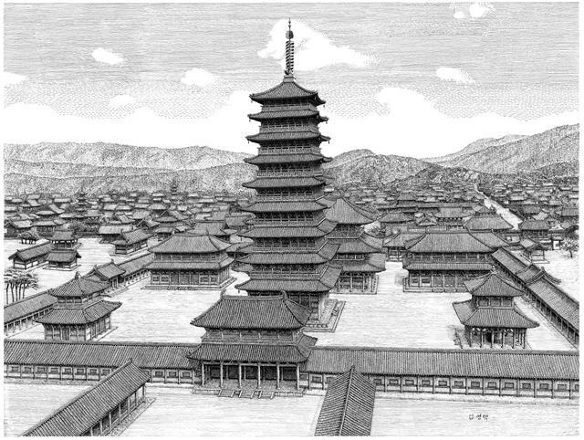 김영택, 황룡사 전경(645년) [사진제공=한국펜화가협회]