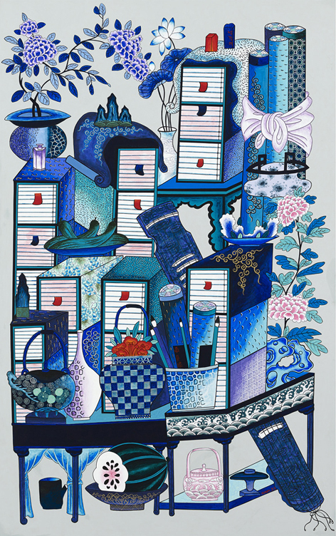 남정예,Blue Books,149x94cm,캔버스에 채색.[사진제공=한국민화협회]