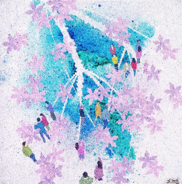 판타지의 유희를 꿈꾸다 - 하루, 80×80cm, 유리구슬, 혼합재료, 2016  [사진제공=G&J광주전남갤러리]