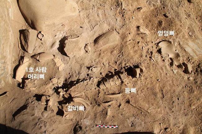 Human bones recovered at a Bronze Age burial site in Jeongseon-gun, Gangwon Province are seen in this photo. (Yonhap)