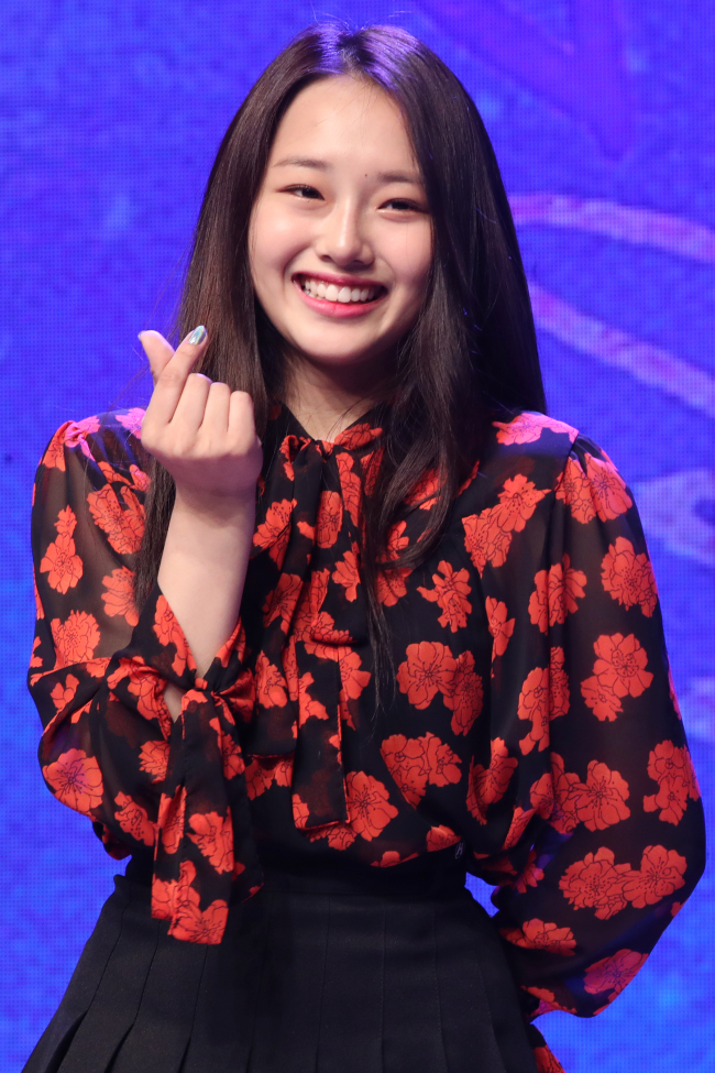 Kriesha Chu poses at a press showcase for her debut album “Trouble” on Wednesday in Seoul. (Yonhap)