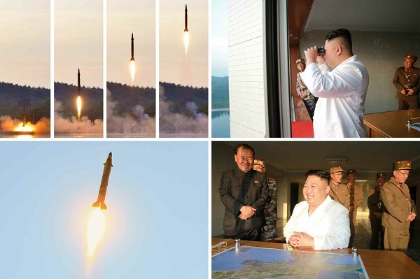 North Korea leader Kim Jong-un inspects a "high-precision" ballistic missile test in these photos released by the North's state media on May 30, 2017. (For Use Only in the Republic of Korea. No Redistribution) (Yonhap)