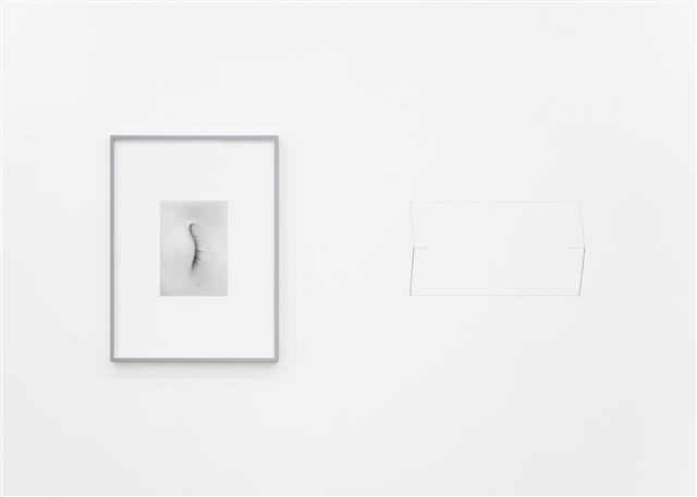 정희승, 25 years, Archival pigment print, 80×59cm, 2017(좌). 오종, Wall Drawing 3, string, paint, pencil line, 34×61×16.8cm, 2017
[사진제공=누크갤러리]