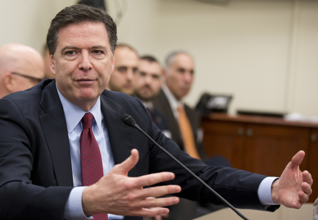 Former FBI Director James Comey testifies before the Senate Judiciary Committee on Capitol Hill in Washington on May 3.   AP-Yonhap