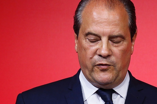 French Socialist Party (PS) First Secretary Jean-Christophe Cambadelis gives a speech during an event at the PS headquarters in Paris, after the polls closed in the first round of France's legislative elections on June 11, 2017. (AFP-Yonhap)
