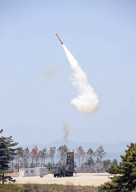 A file photo of a test of the Cheongung anti-aircraft missile in 2015. (Yonhap)
