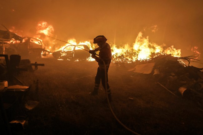 <YONHAP PHOTO-0513> epa06035917 A Firefighter battles with a fire in Pampilhosa da Serra, central of Portugal, 18 June 2017. At least sixty two people have been killed in forest fires in central Portugal, with many being trapped in their cars as flames swept over a road on the evening of 17 June 2017. A total of 733 firefighters are providing assistance. EPA/PAULO NOVAIS/2017-06-19 04:00:53/ <저작권자 ⓒ 1980-2017 ㈜연합뉴스. 무단 전재 재배포 금지.>
<YONHAP PHOTO-0513> epa06035917 A Firefighter battles with a fire in Pampilhosa da Serra, central of Portugal, 18 June 2017. At least sixty two people have been killed in forest fires in central Portugal, with many being trapped in their cars as flames swept over a road on the evening of 17 June 2017. A total of 733 firefighters are providing assistance. EPA/PAULO NOVAIS/2017-06-19 04:00:53/ <저작권자 ⓒ 1980-2017 ㈜연합뉴스. 무단 전재 재배포 금지.>