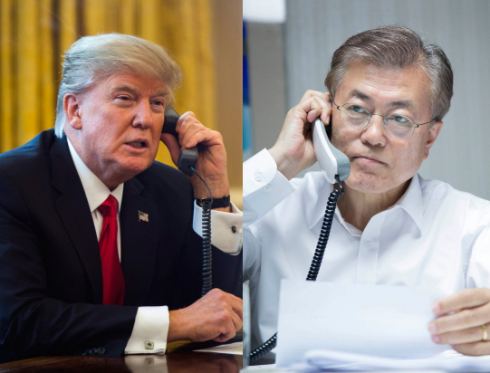 US President Donald Trump (left) and South Korean president Moon Jae-in (Yonhap)