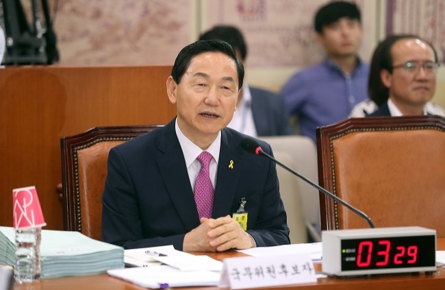 Education Minister-nominee Kim Sang-kon answers lawmakers' questions during a confirmation hearing of the National Assembly's education committee in Seoul on Thursday. (Yonhap)