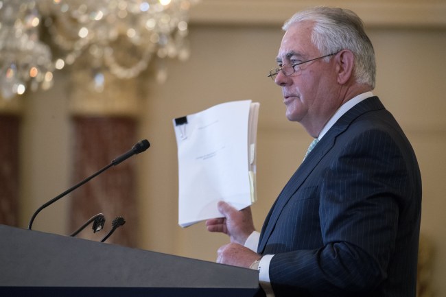 US Secretary of State Rex Tillerson speaks at the 2017 Trafficking in Persons Report ceremony at the State Department in Washington on June 27. (EPA-Yonhap)