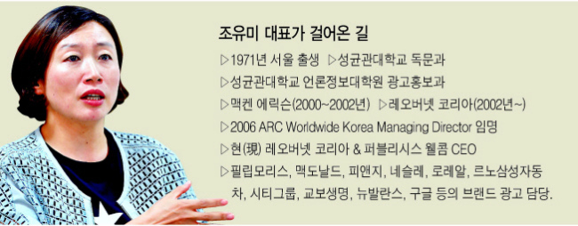 조유미 퍼블리시스원 대표는 광고대행업계에서 섬세하고도 대범한 최고경영자(CEO)로 불린다. 특유의 ‘수평적 리더십’으로 소통이 넘치는 기업문화, 배려가 넘치는 기업문화를 만들어가고 있다. 재밌고 정(情)이 있고, 그러면서도 인재 육성에 철저한 곳, 그가 꿈꾸는 기업상이다.   이상섭 기자/babtong@heraldcorp.com