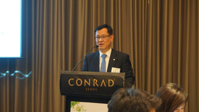 Celltrion Healthcare CEO Kim Man-hoon speaks during a press conference to introduce the firm’s business agenda ahead of its public listing scheduled for July 23. (Celltrion Healthcare)