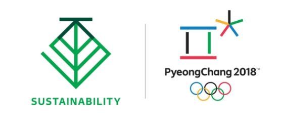 This image, provided by the organizing committee for the 2018 PyeongChang Winter Olympics on July 17, 2017, shows the PyeongChang 2018 Sustainability emblem (L) and PyeongChang 2018 Olympic emblem. (Yonhap)