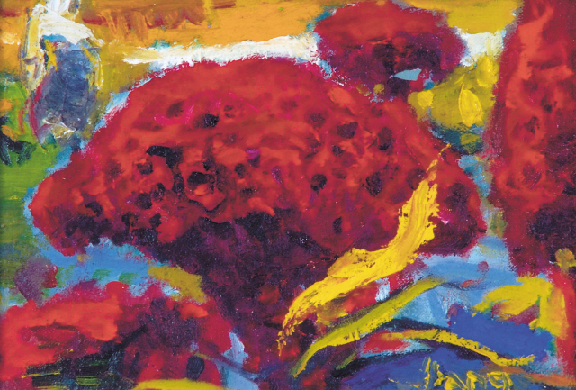 ① 이왈종, 제주생활의 중도, 장지에 채색, 52.2×44.3cm  ② 임직순, 정물, 캔버스에 유채, 45.1×52.5cm ③ 최쌍중, 맨드라미, 캔버스에 유채, 19×27.3cm  ④ 내고 박생광, 금붕어, 종이에 먹, 채색, 26.2×64.2cm
[사진제공=헤럴드아트데이]