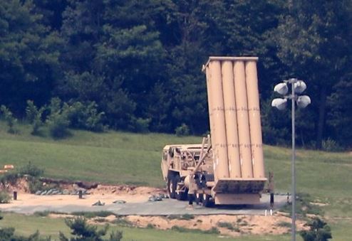 A Terminal High Altitude Area Defense missile launcher is positioned at a former golf course in the southeastern county of Seongju, South Korea, on July 28, 2017. (Yonhap)