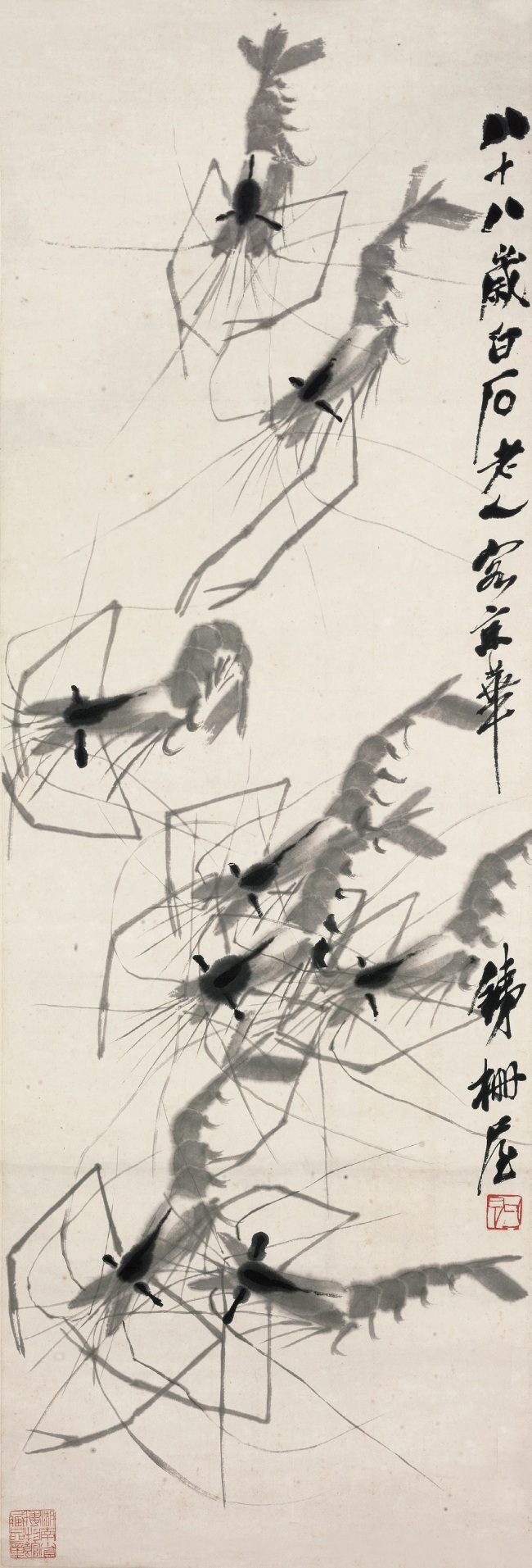치바이스, 새우, 종이에먹, 99×34㎝, 1948 중국호남성박물관 [사진제공=예술의전당]