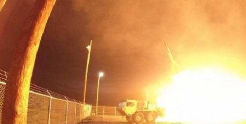 A THAAD interceptor is launched from the Pacific Spaceport Complex in Alaska during a flight test on July 30, 2017 in this photo provided by the Missile Defense Agency. (Yonhap)
