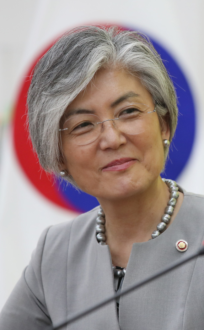 Foreign Minister Kang Kyung-wha poses during a visit to the National Assembly on July 18. (Yonhap)