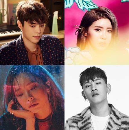 Eddy Kim, Suran, Crush and Heize (from top left, clockwise)/ Yonhap