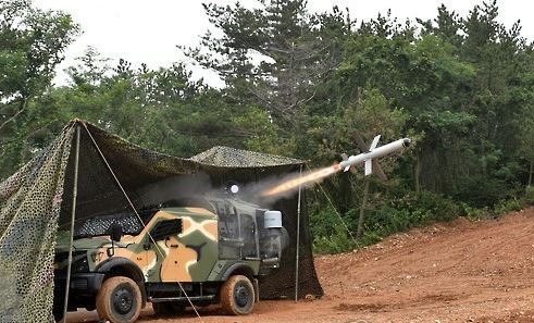 A spike missile is fired in this file photo provided by South Korea's Marine Corps Command. (Yonhap)