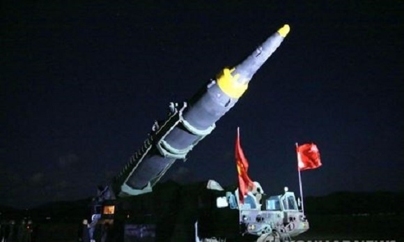 North Korean leader Kim Jong-un inspects a missile before its launch in May 2017. (KCNA-Yonhap)