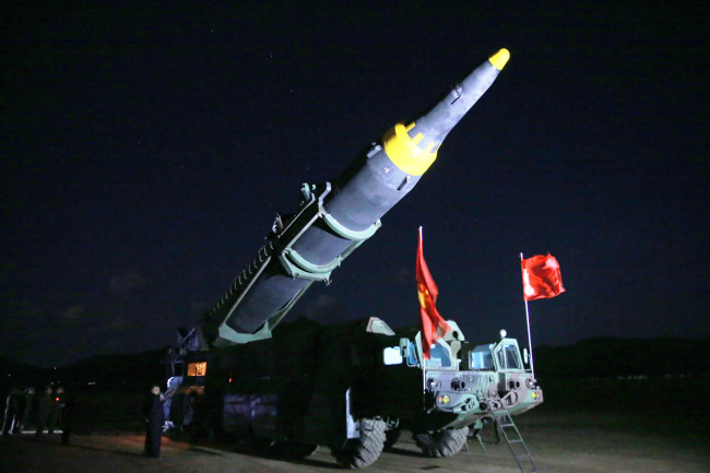 Intermediate-range ballistic missile Hwasong-12. Yonhap