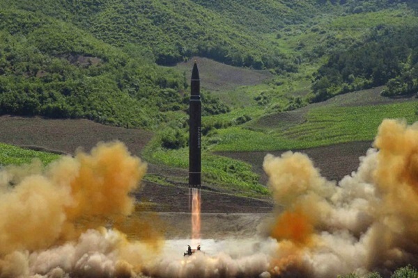 The launch of a Hwasong-14 intercontinental ballistic missile, ICBM, in North Korea's northwest, Tuesday, July 4, 2017.(AP)