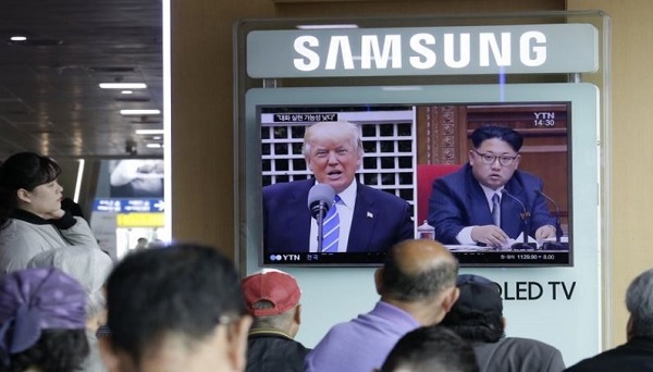 In the May 2, 2017 file photo, a TV screen shows images of US President Donald Trump, left, and North Korean leader Kim Jong Un during a news program at the Seoul Railway Station in Seoul, South Korea. Tensions between the United States and North Korea tend to flare up suddenly and then fade away almost as quickly, but the latest escalation won't likely go away quite so easily.(AP)