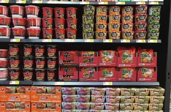 This undated photo provided by Nongshim Co., the country's top instant noodle maker, shows a Walmart store in the United States stocked with its instant noodle products. (Yonhap)