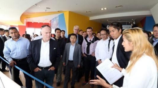 A group of foreign personnel, including officials of 35 International Olympic Committee member countries, attends a briefing session on South Korea's antiterrorism measures for the 2018 PyeongChang Winter Olympics at an observatory at Alpensia Ski Resort in the eastern South Korean resort town of PyeongChang on Aug. 31, 2017. (Yonhap)