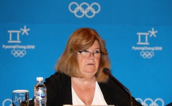 Gunilla Lindberg, head of the International Olympic Committee's Coordination Commission on PyeongChang 2018, speaks at a press conference at Alpensia Convention Centre in PyeongChang, Gangwon Province, on Aug. 31, 2017. (Yonhap)