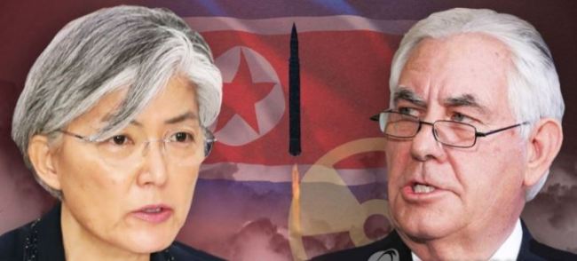 Foreign Minister Kang Kyung-wha and US Secretary of State Rex Tillerson (Yonhap)
