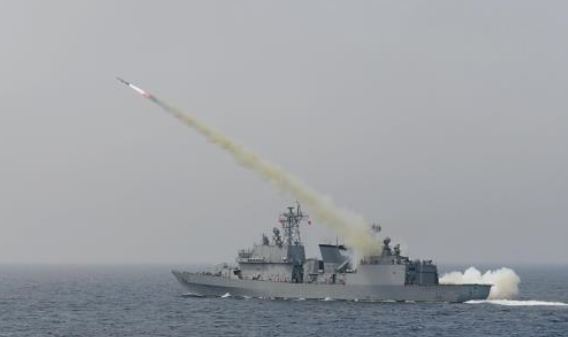 In this file photo provided by South Korea's Navy, a South Korean destroyer fires a guided missile during an exercise in the East Sea. (Yonhap)