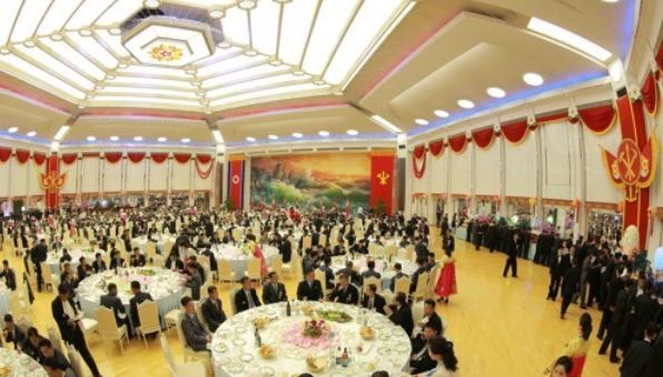 This file photo, released by the Korean Central News Agency on Sept. 10, 2017, shows a banquet held for the North Korean scientists and ranking officials in celebration of its latest nuclear test. (For Use Only in the Republic of Korea. No Redistribution) (Yonhap)