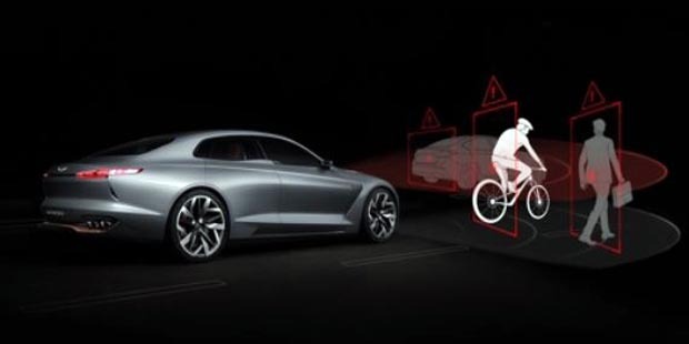 This image provided by Hyundai Motor shows how the sensor fusion technology works to detect a bicycle on the road ahead. (Yonhap)