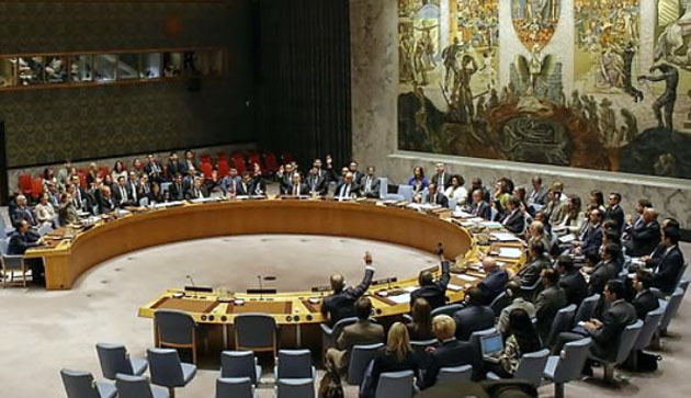 This photo, provided by The Associated Press on Sept. 11, 2017, shows the United Nations Security Council's adoption of new sanctions over North Korea's sixth nuclear test. (Yonhap)