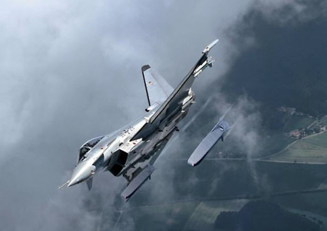 Taurus air-to-ground missiles being launched from a fighter jet. (Yonhap)