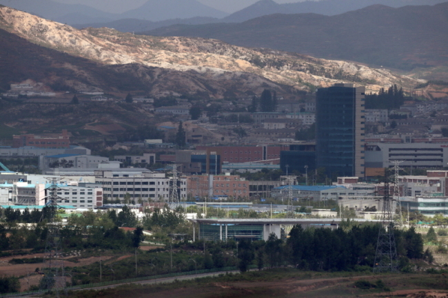 Kaesong Industrial Complex, closed for nearly 18 months, is seen from Paju, Gyeonggi Province. (Yonhap)