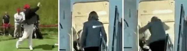 도널드 트럼프 미국 대통령이 17일(현지시간) 자신이 날린 골프공으로 힐러리 클린턴을 명중시키는 영상을 리트윗해 논란이 되고 있다. 트럼프의 골프 라운딩과 2011년 국무장관 전용기에 탑승하다 발을 헛디뎌 넘어지는 클린턴의 사진을 합성한 GIF(그래픽 인터체인지 포맷) 파일이다. 미 언론들은 트럼프가 ‘거짓말쟁이 힐러리’(#Crooked Hillary)라는 해시태그가 달려 있는 이 영상파일을 리트윗한 이유가 자신을 비난한 클린턴의 대선 회고록을 겨냥한 것으로 보인다고 해석했다.  [사진=유튜브]