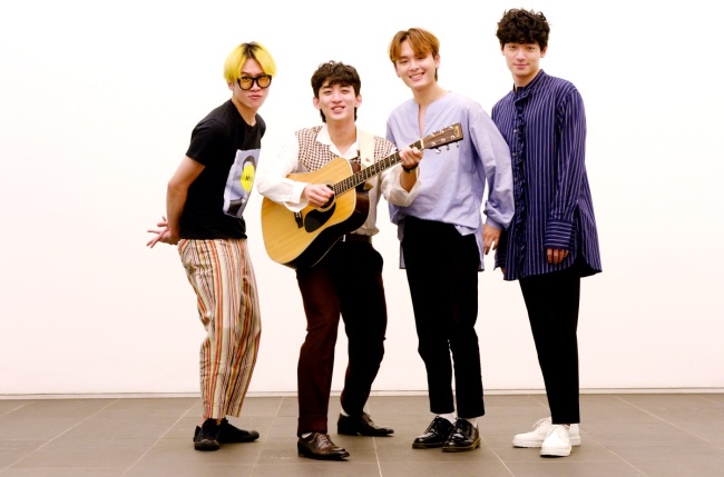 Jannabi members pose during a recent interview with The Korea Herald, except for Yoon Kyul who was absent due to an injury. (Park Hyun-koo/ The Korea Herald)