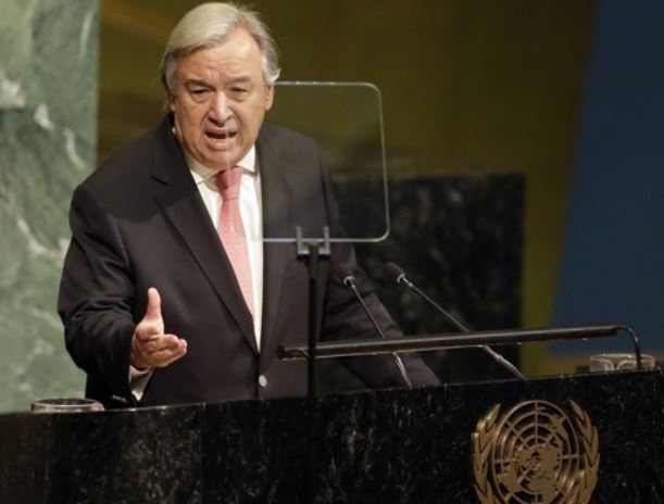 In this Associated Press photo taken Sept. 19, 2017, UN Secretary-General Antonio Guterres speaks during the UN General Assembly at the UN headquarters in New York. (Yonhap)