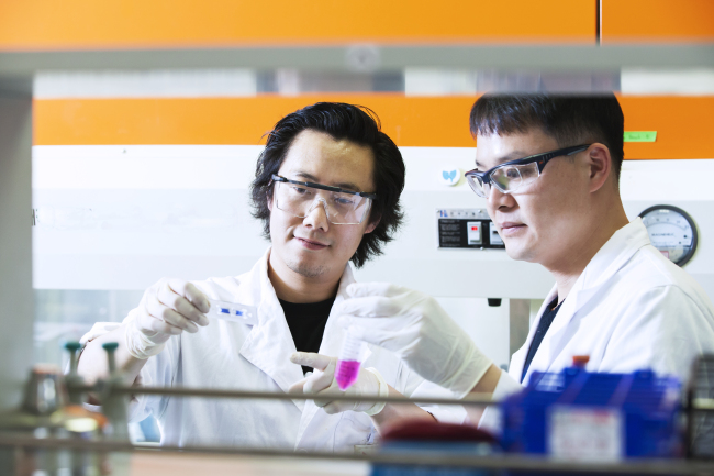 Researchers at SK Biopharmaceuticals are seen its lab in Sejong. (SK Holdings)