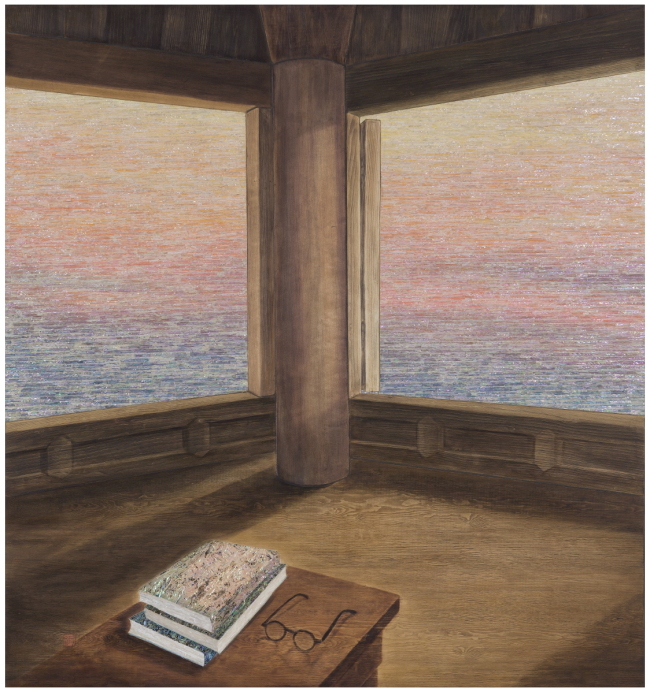 김덕용,관해음-해넘이 155x145cm Mixed media on wood 2017. [사진제공=이화익갤럴]