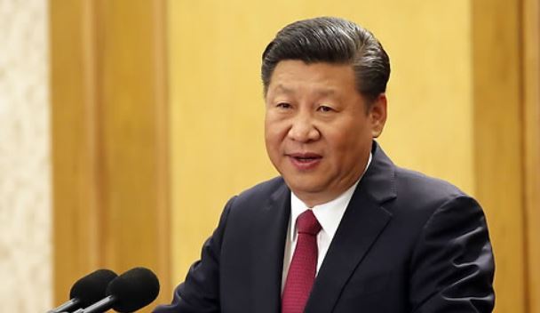 This photo taken Oct. 25, 2017, shows Chinese President Xi Jinping announcing a new lineup of members of the Politburo Standing Committee to reporters at a press conference. (Yonhap)