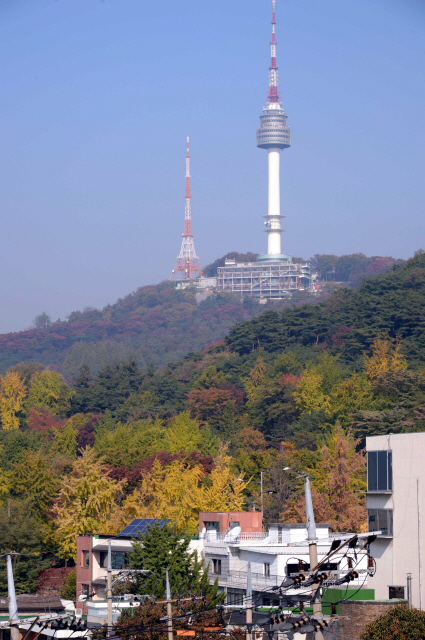 가을이 한창이다. 단풍이 남산에도 서서히 내려오고 있다. 미세먼지와 안개가 시계를 흐리지만, 하늘은 파랗고 청명하다.  정희조 기자/checho@heraldcorp.com