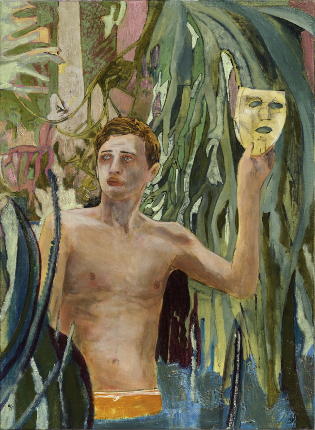 헤르난바스,two bathers (paper mask), 2017, Acrylic on linen, 76.2 x 55.9 cm [사진제공=Courtesy of the artist, Lehmann Maupin, New York and Hong Kong, and PKM Gallery, Seoul.]
