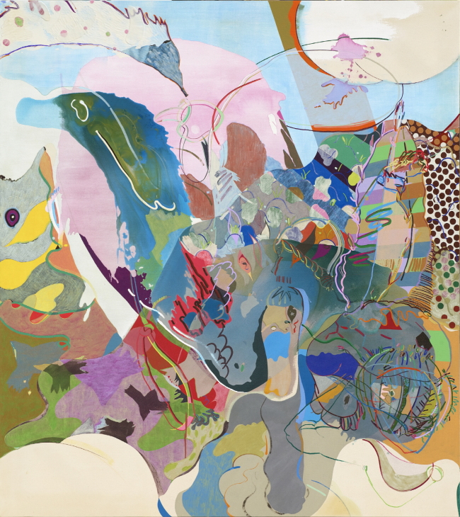 정영도, A moonworker 2015-17, Acrylic, color pencil, graphite, marker, charcoal and conte on canvas, 208 x 185 cm [Courtesy of the artist and PKM Gallery]