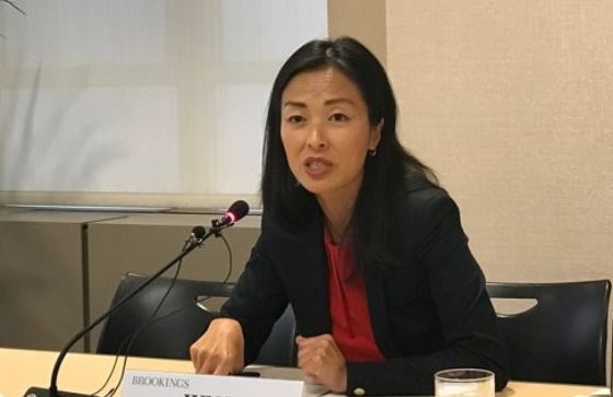 Jung Pak, SK-Korea Foundation chair in Korea studies at the Brookings Institution, speaks to reporters at the institution in Washington on Oct. 12, 2017. (Yonhap)