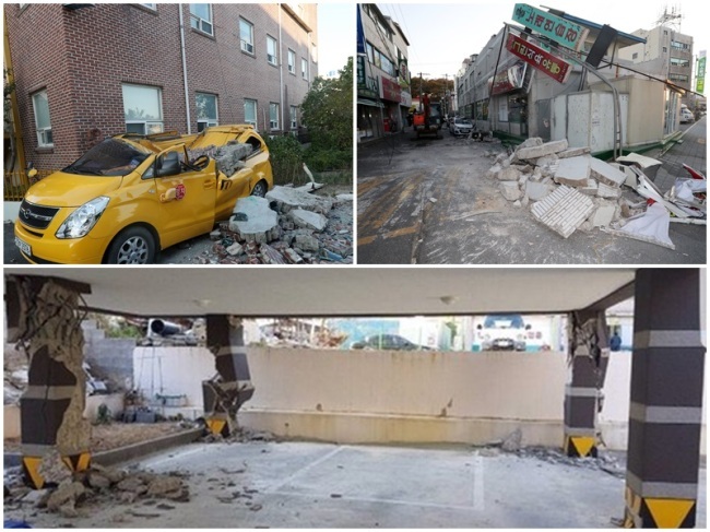 Earthquake damages buildings in Pohang (Yonhap)
