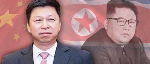 This computerized image shows Song Tao (L), Chinese President Xi Jinping`s special envoy, and North Korean leader Kim Jong-un. (Yonhap)